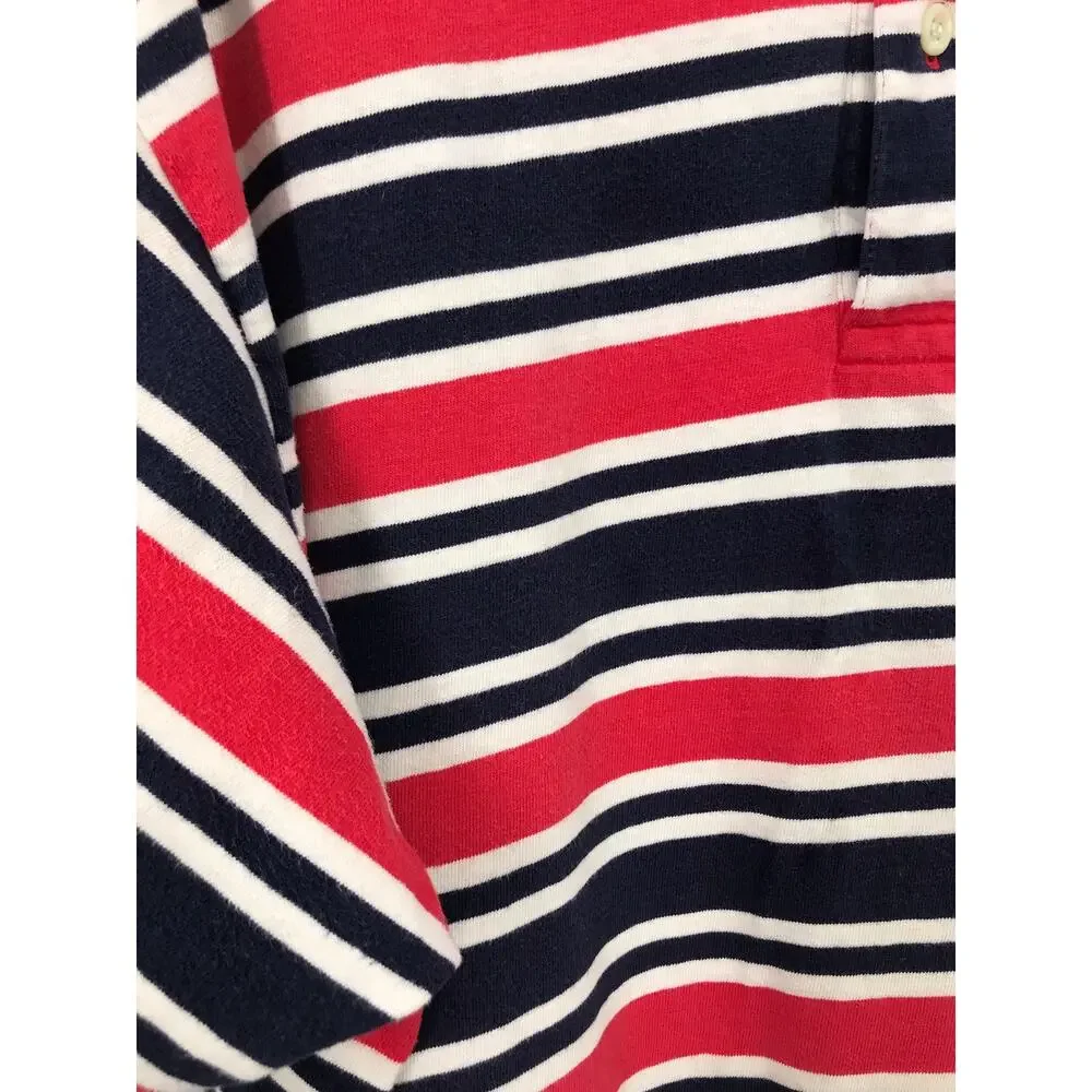 J. Crew Vintage Red White Blue Striped Short Sleeve Polo Shirt Mens XL